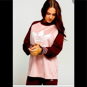Adidas Originals Pink and Maroon long sleeve satin t-shirt RARE